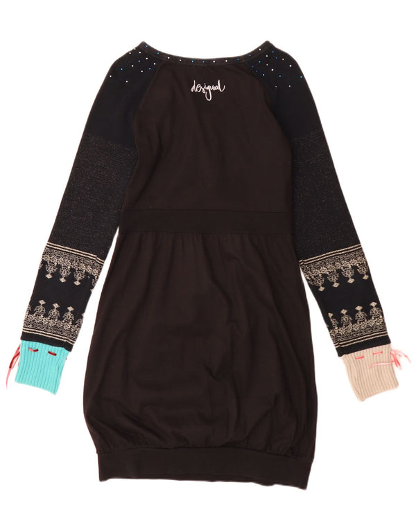 Desigual Womens Long Sleeve Bubble Dress UK 12 Medium Black Geometric