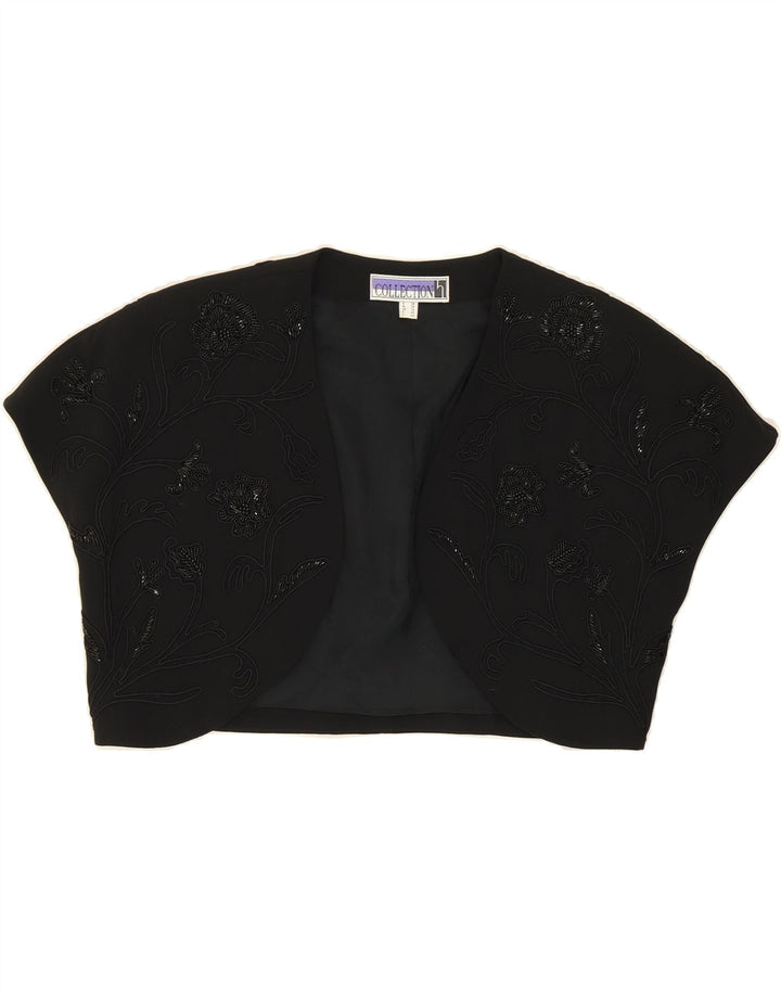 VINTAGE Womens Bolero Top UK 12 Medium Black Floral Polyester Vintage Vintage and Second-Hand Vintage from Messina Hembry 