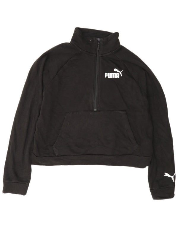 Puma Womens Crop Graphic Zip Neck Sweatshirt Jumper UK 14 Medium Black