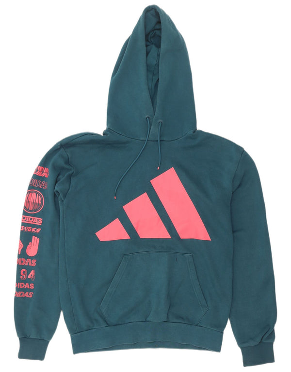 Adidas Mens Graphic Hoodie Jumper Small Blue Cotton