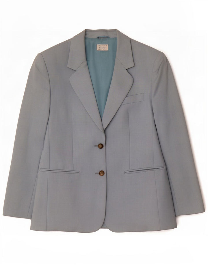 Benetton Womens 2 Button Blazer Jacket IT 42 Medium Blue Wool