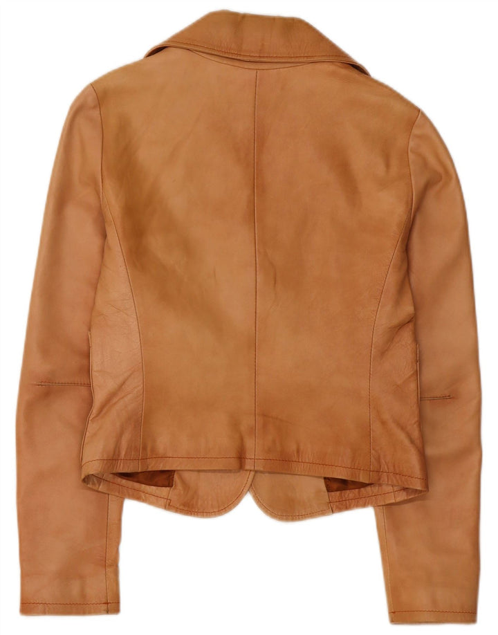 Society Womens Crop 2 Button Blazer Jacket UK 12 Medium Brown Leather