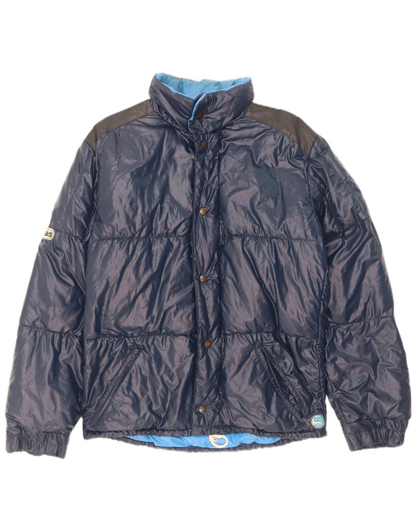 Samas Mens Hooded Padded Jacket UK 40 Large Navy Blue Colourblock Polyamide