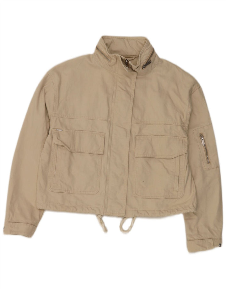 Superdry Womens Crop Oversized Utility Jacket UK 8 Small  Beige Cotton