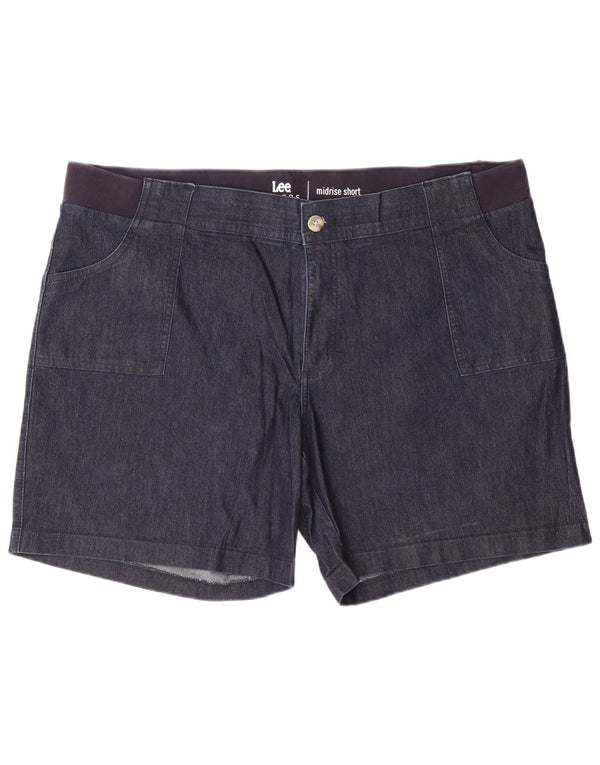 LEE Womens Riders Mid Rise Denim Shorts US 22 2XL W44 L7 Navy Blue Cotton