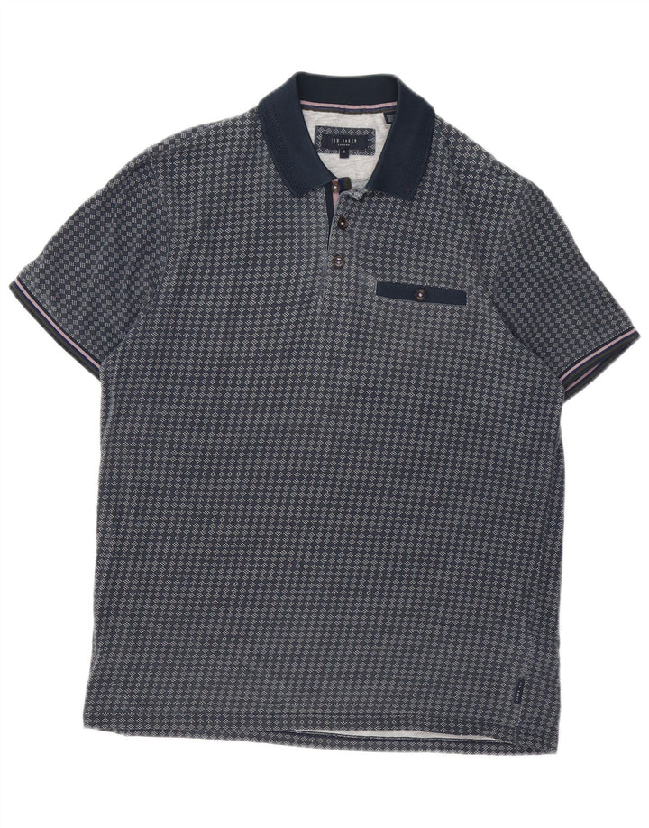 Ted Baker Mens Polo Shirt Size 3 Medium Navy Blue Geometric