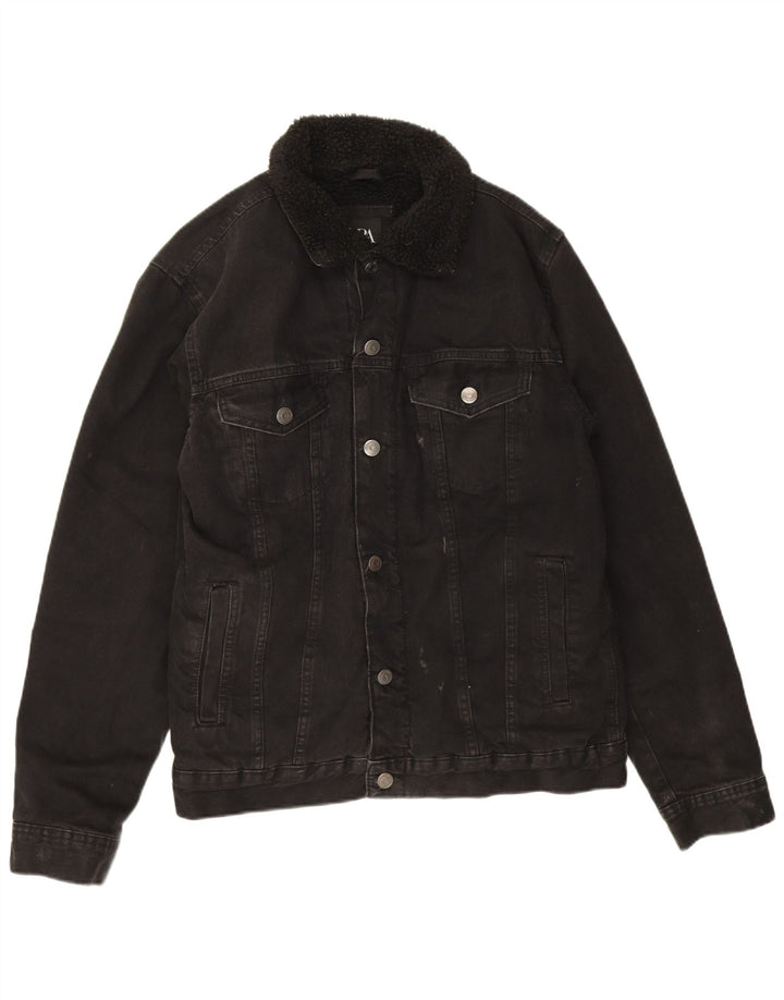 Zara Mens Sherpa Denim Jacket UK 38 Medium Black Polyester