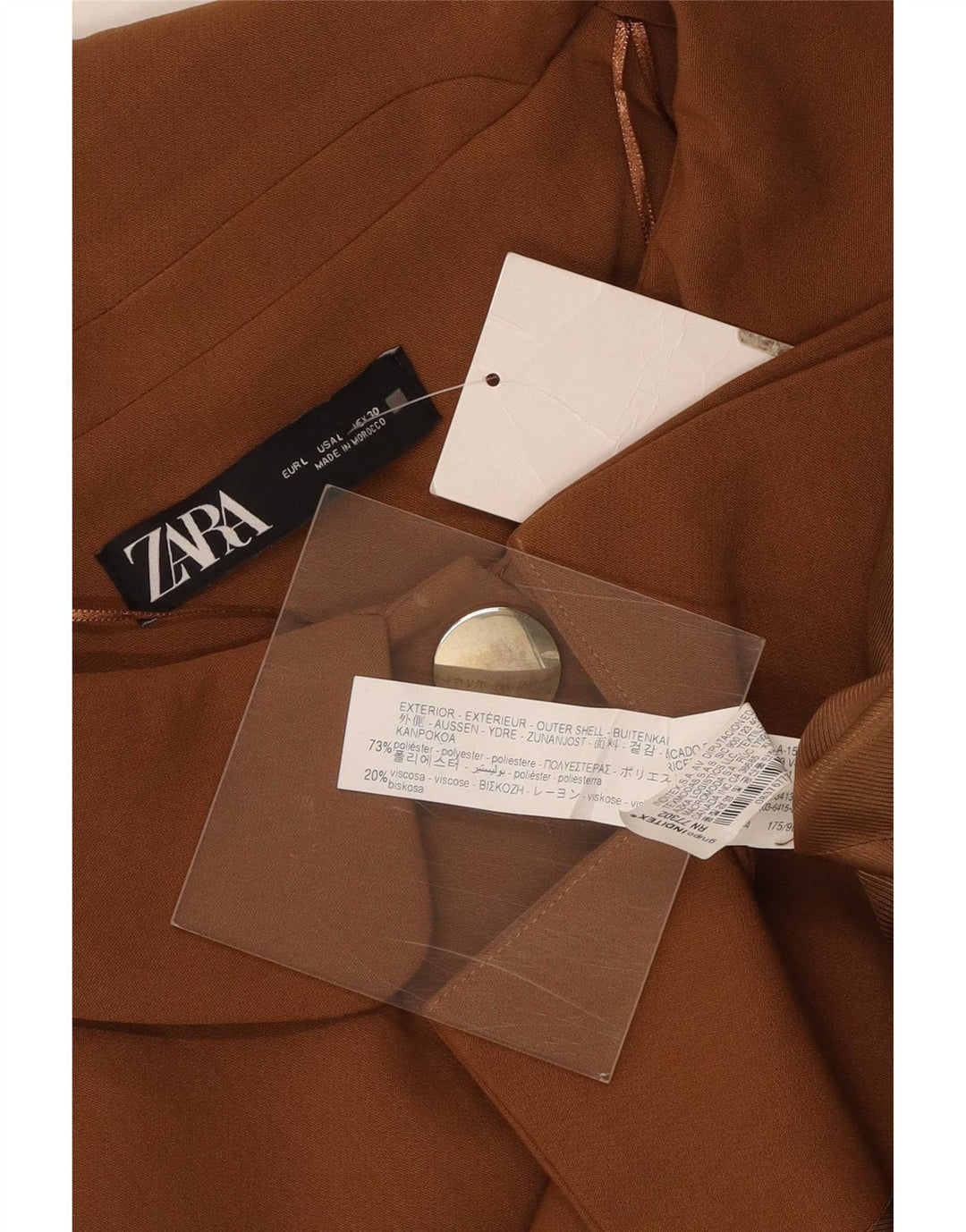 Zara Womens 3/4 Sleeve 3 Button Blazer Jacket UK 16 Large Brown Polyester