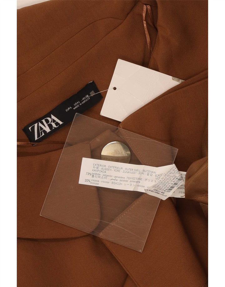 Zara Womens 3/4 Sleeve 3 Button Blazer Jacket UK 16 Large Brown Polyester
