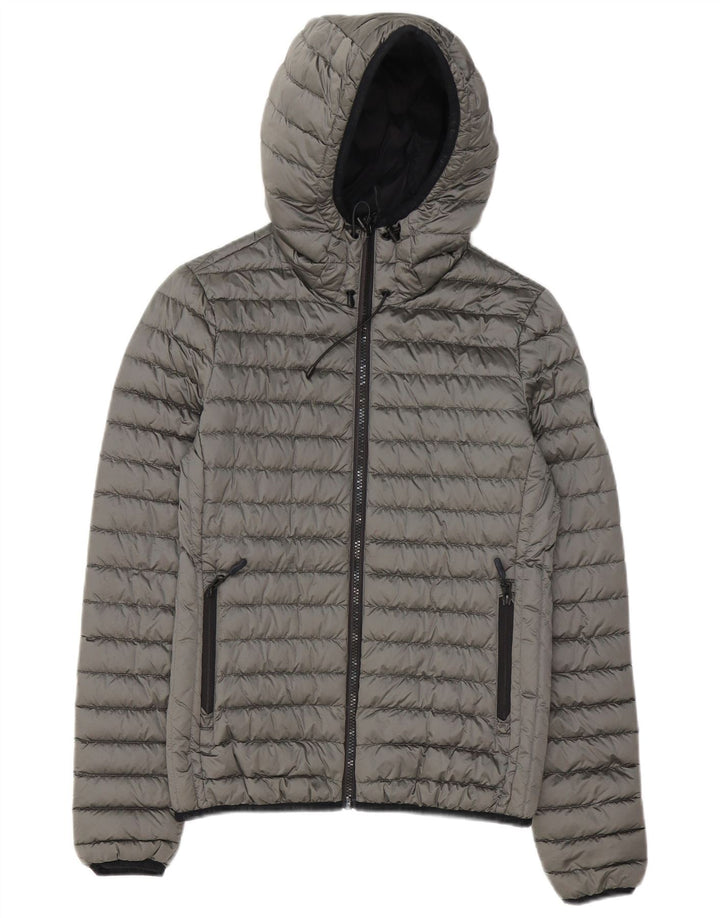 Superdry Womens Hooded Padded Jacket UK 8 Small Grey Polyester