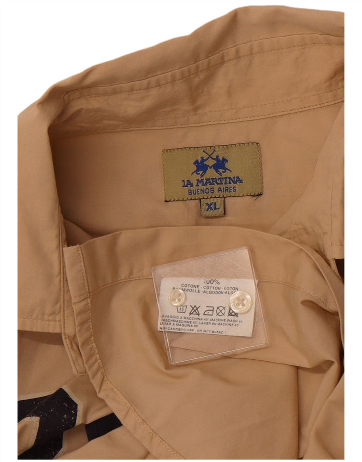 LA MARTINA Mens Royal Navy Graphic Shirt XL Beige Colourblock Cotton