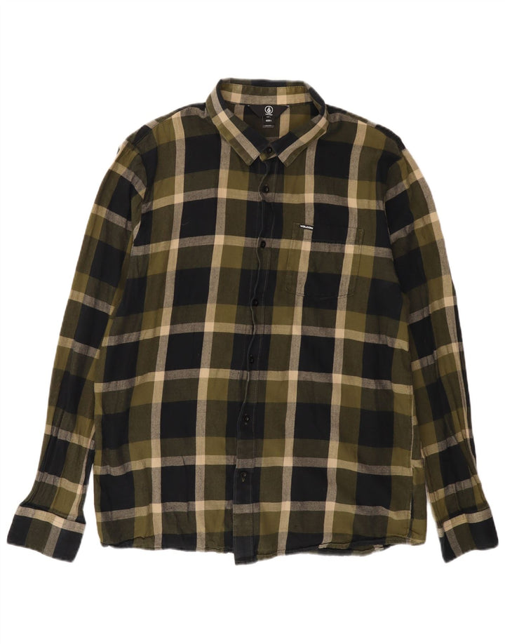 VOLCOM Mens Flannel Shirt Large Khaki Check Cotton