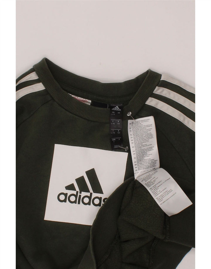 ADIDAS Boys Graphic Sweatshirt Jumper 6-7 Years Khaki Cotton