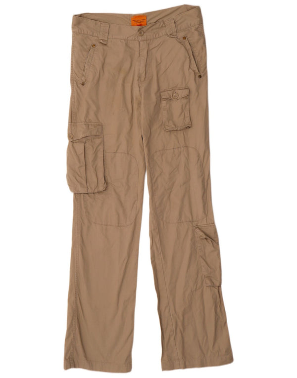 Vintage Mens Straight Cargo Trousers IT 46 Small W32 L34 Beige Cotton