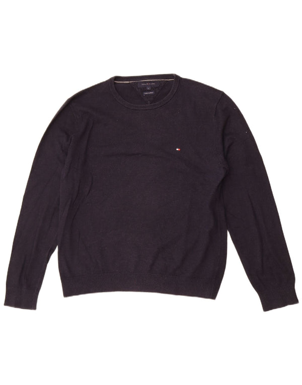 Tommy Hilfiger Mens Crew Neck Jumper Sweater Large Navy Blue Cotton