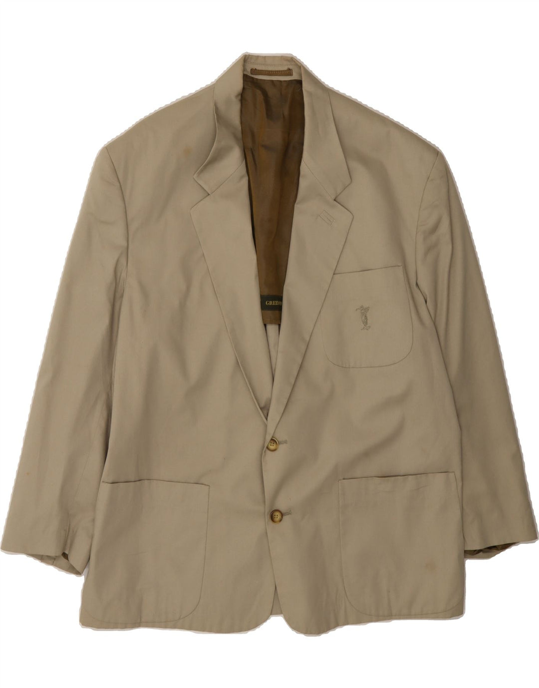 GREEN FOX Mens 2 Button Blazer Jacket IT 56 3XL Beige Vintage Green Fox and Second-Hand Green Fox from Messina Hembry 