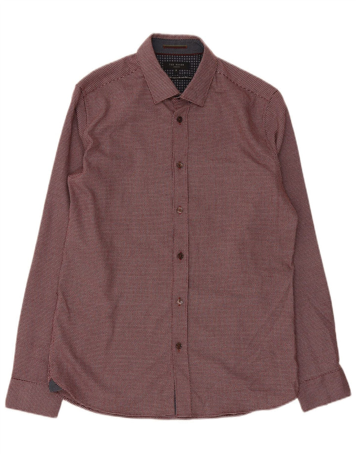 Ted Baker Mens Regular Fit Shirt Size 3 Medium Burgundy Geometric Polyester