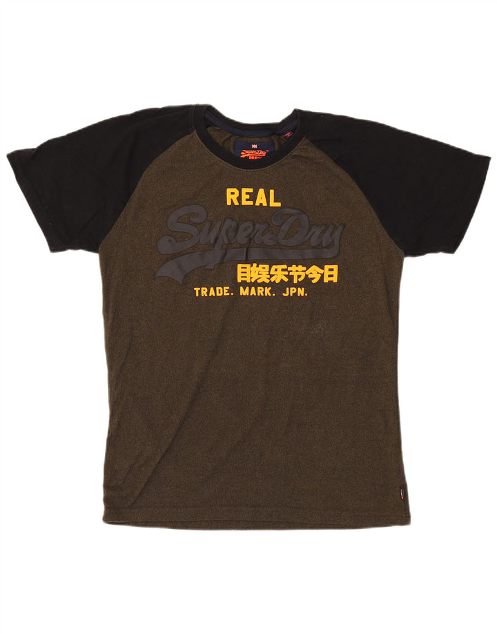 Superdry Mens Graphic T-Shirt Top Medium Khaki Colourblock Cotton