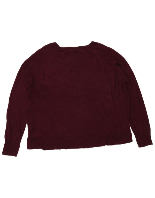 ZARA Womens Crop Boat Neck Jumper Sweater UK 16 Large Burgundy Viscose