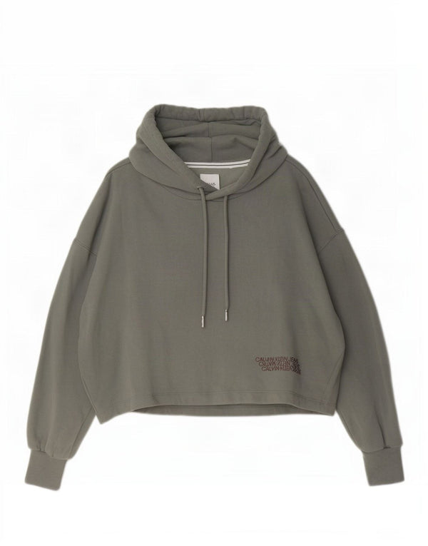 Calvin Klein Jeans Womens Crop Oversized Hoodie Jumper UK 10 Small Grey