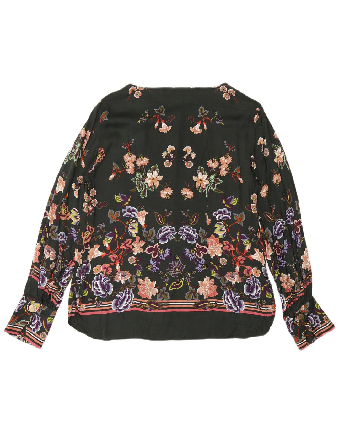 Massimo Dutti Womens Long Sleeve Blouse Top EU 40 Medium Green Floral