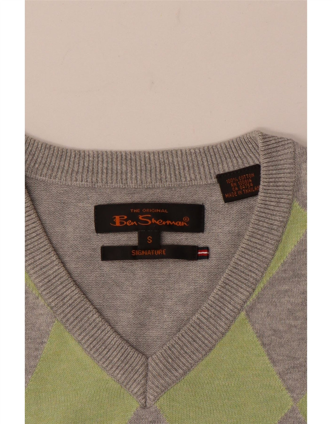 Ben Sherman Mens Vest Tank Top Small Grey Argyle/Diamond Cotton