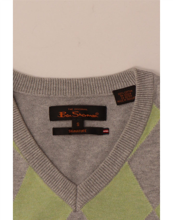 Ben Sherman Mens Vest Tank Top Small Grey Argyle/Diamond Cotton