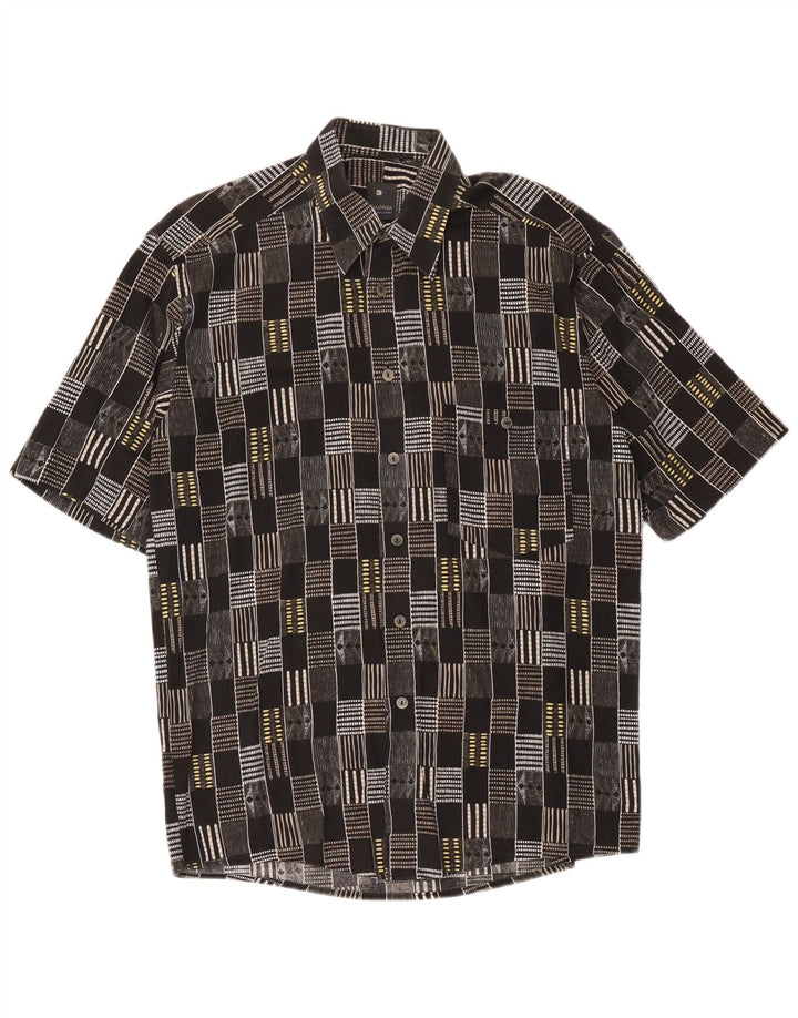 Casa Moda Mens Short Sleeve Shirt Size 40 Medium Black Geometric Cotton