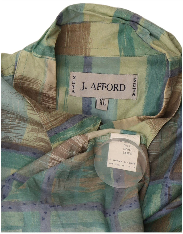 Vintage Mens Shirt XL Green Check Silk