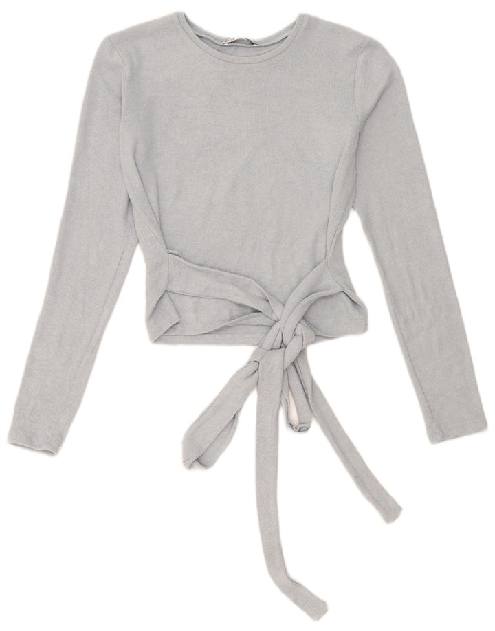 Zara Womens Crop Top Long Sleeve UK 10 Small Blue