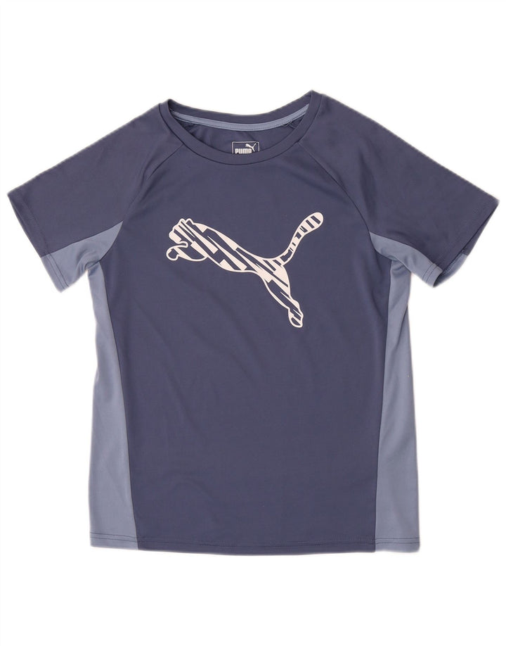 Puma Womens Graphic T-Shirt Top UK 12 Medium Blue Colourblock Polyester