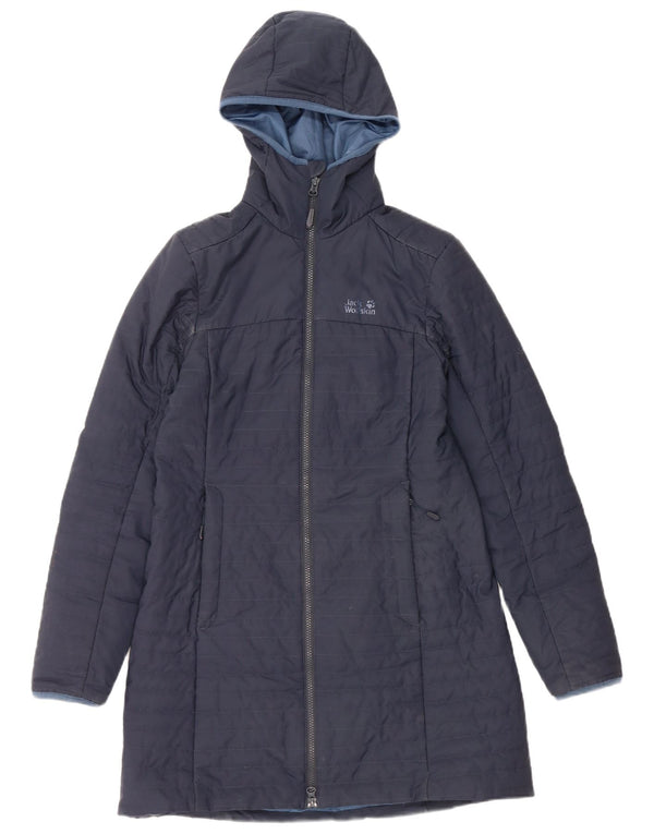 JACK WOLFSKIN Womens Hooded Padded Coat UK 6 XS Navy Blue Polyester