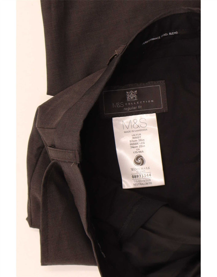 Marks & Spencer Mens Regular Fit Suit Trousers W36 L29 Brown Wool