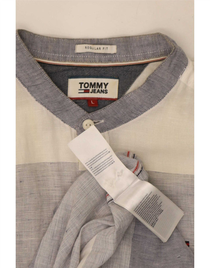 Tommy Hilfiger Mens Regular Fit Shirt Large Multicoloured Striped Linen