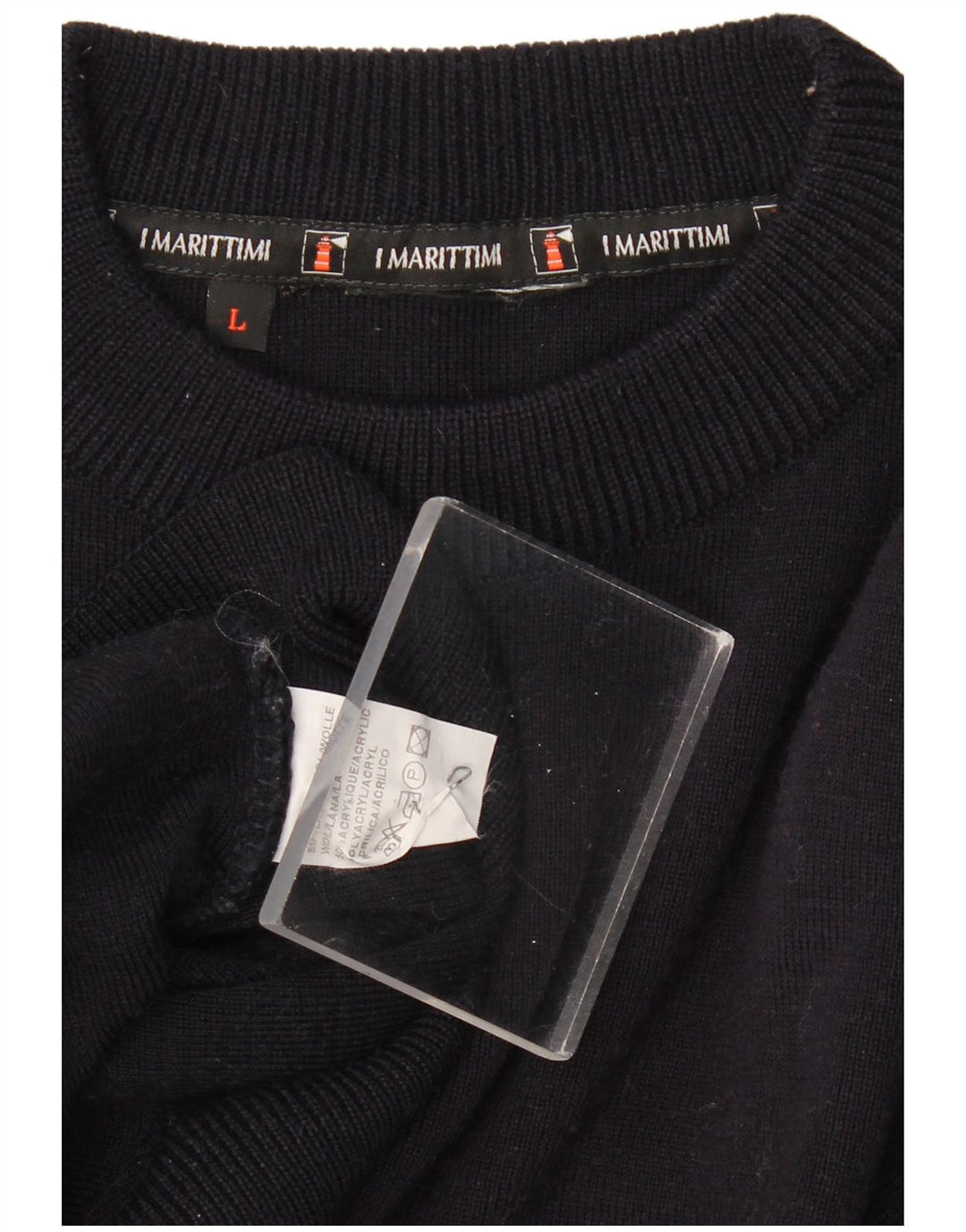 VINTAGE Mens Crew Neck Jumper Sweater Large Navy Blue Cotton