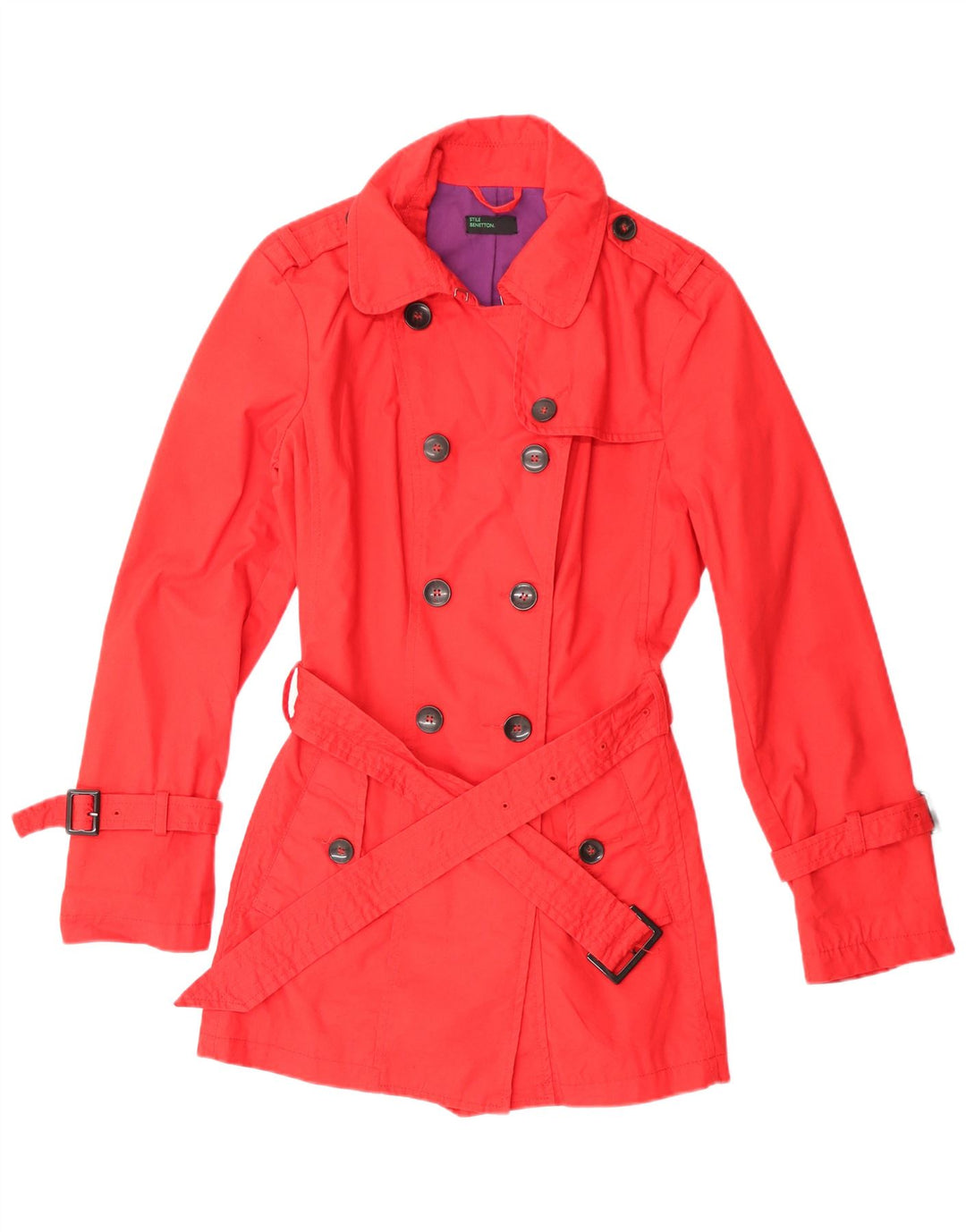 Benetton Womens Trench Coat IT 44 Medium Red Cotton