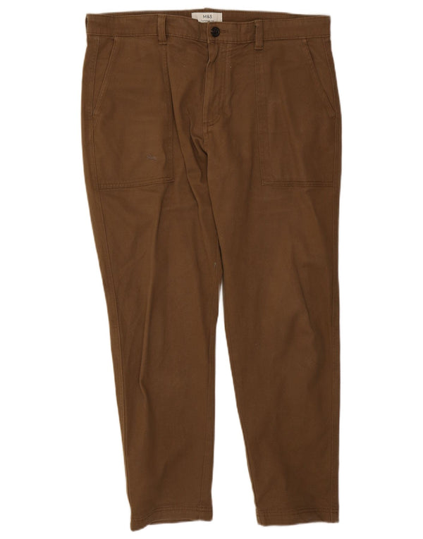 Marks & Spencer Mens Tapered Chino Trousers W36 L27 Brown Cotton