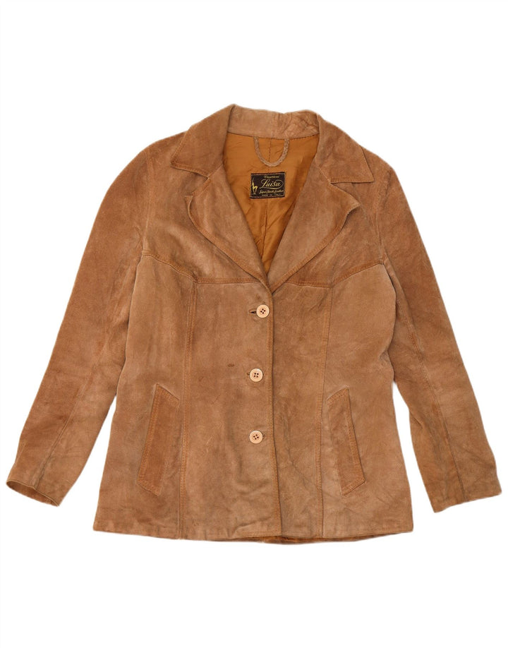 Vintage Womens 3 Button Suede Blazer Jacket UK 12 Medium Brown