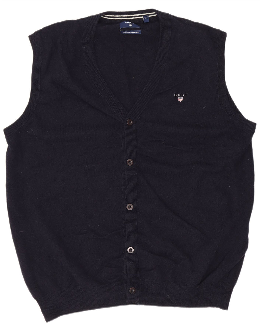 Gant Mens Sleeveless Cardigan Sweater 2XL Navy Blue Lambswool