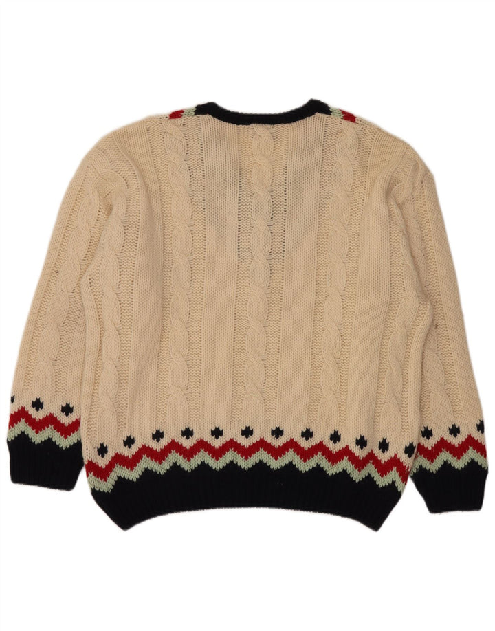 SEVRES Mens V-Neck Jumper Sweater IT 50 Medium Beige Fair Isle Wool