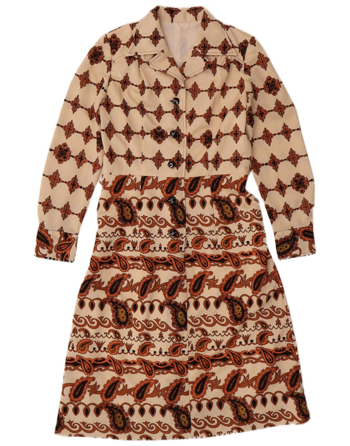 VINTAGE Womens Pullover Shirt Dress UK 12 Medium Beige Paisley