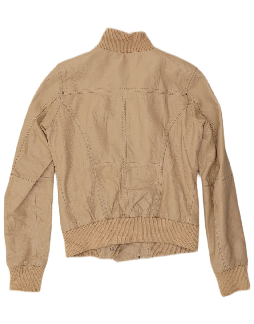 Vintage Womens Leather Jacket UK 10 Small Beige