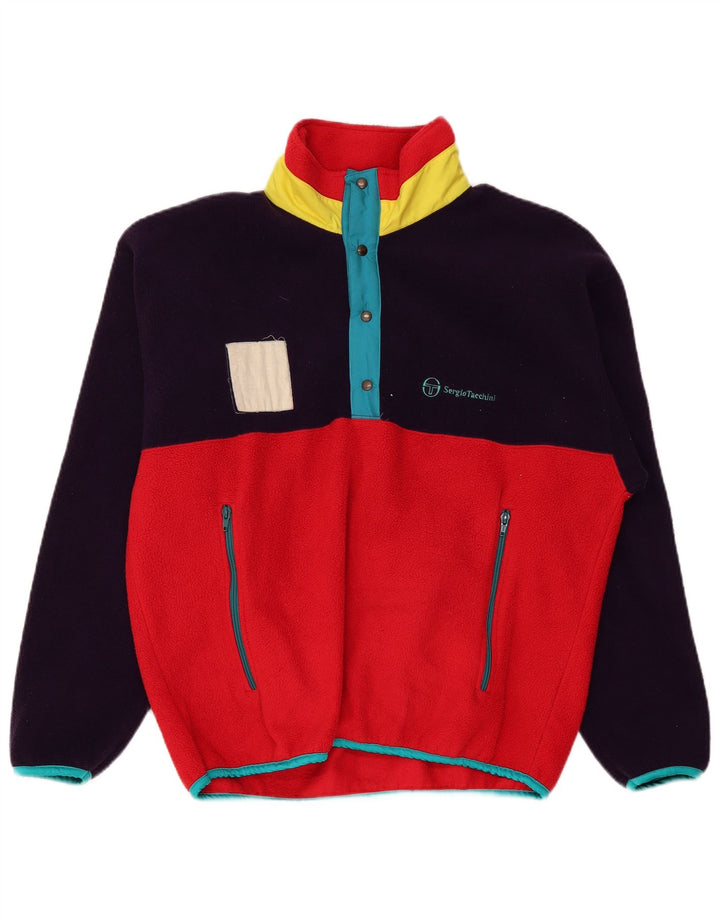 Sergio Tacchini Mens Button Neck Fleece Jumper Large Red Colourblock