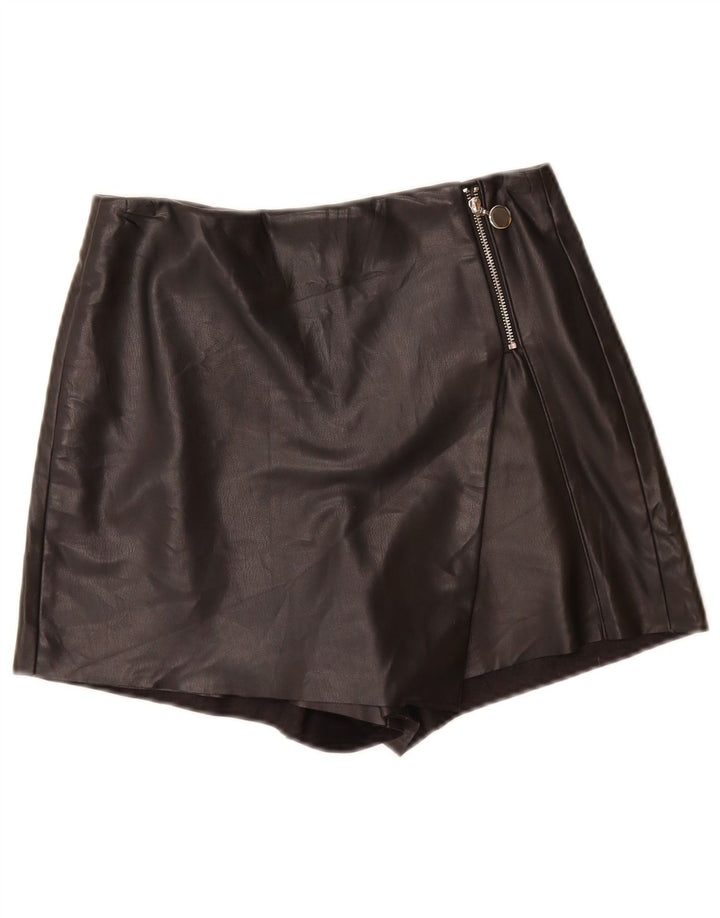 ZARA Womens Faux Leather Casual Shorts Small W26  Black Polyurethane