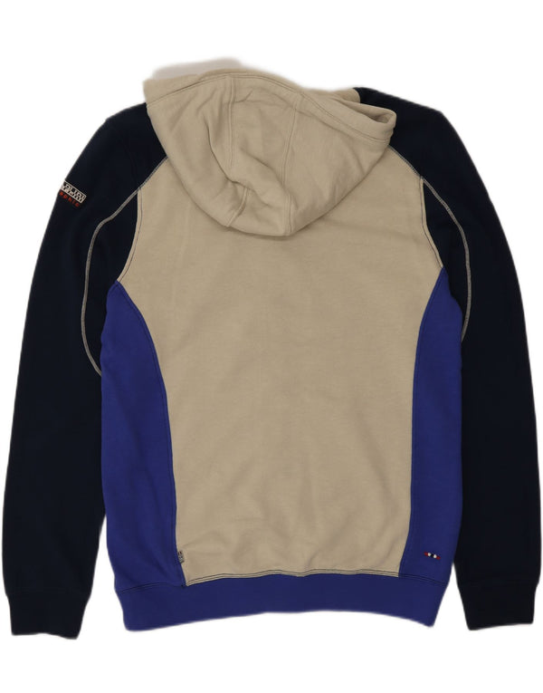 Napapijri Mens Geographic Zip Hoodie Sweater Medium Blue Colourblock