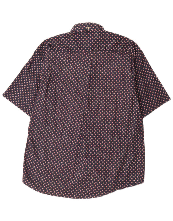 Vintage Mens Short Sleeve Shirt Large Navy Blue Floral Cotton