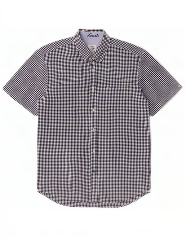 Lacoste Mens Short Sleeve Shirt Size 40 Medium Navy Blue Gingham