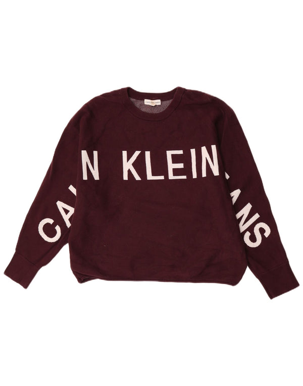 Calvin Klein Jeans Womens Graphic Crew Neck Jumper Sweater UK 16 Large Burg