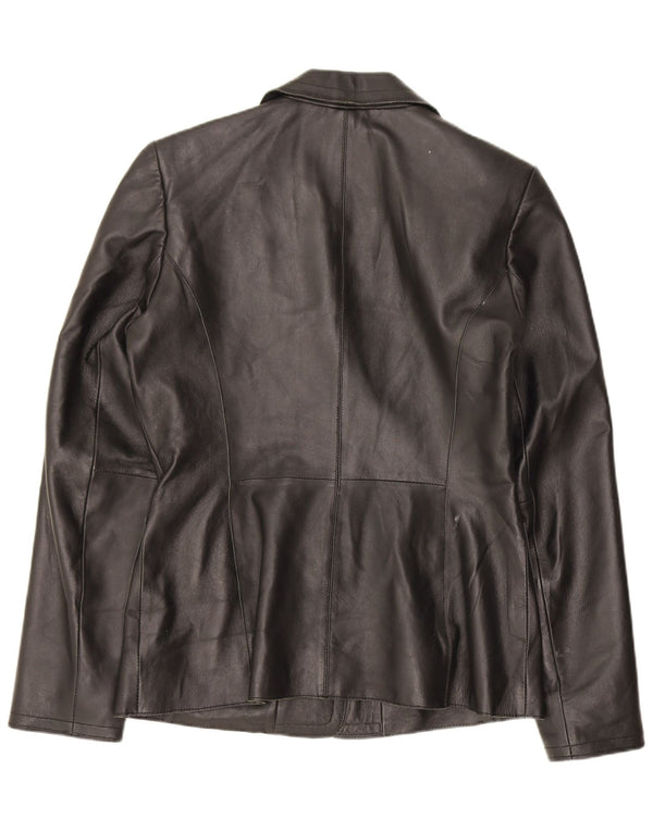Cofi Womens 2 Button Leather Blazer Jacket UK 12 Medium Black