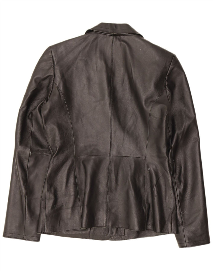 Cofi Womens 2 Button Leather Blazer Jacket UK 12 Medium Black